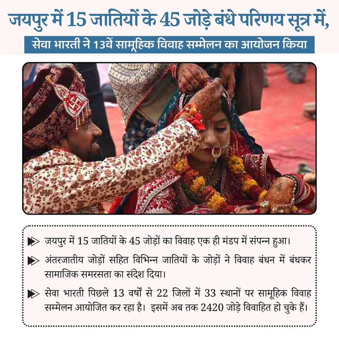 सर्वसमाज का 13वां सामुहिक विवाह सम्मेलन जयपुर में सम्पन्न।